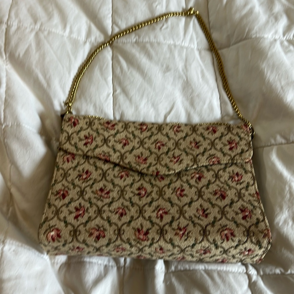 Vintage Fabric handbag with gold chain